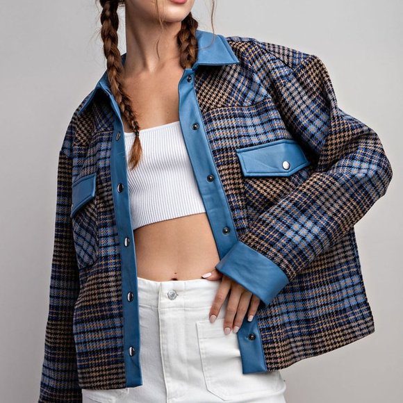 Last 1!  NWT Faux Leather Plaid Jacket - Picture 11 of 11